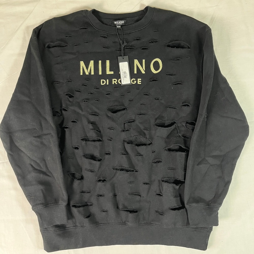 Milano Di Rouge Holy Smokes Crewneck Women S/M Black NEW Distressed Sweatshirt